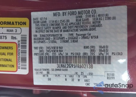 2015 Lincoln Mkz from USA, damaged, VIN 3LN6L2G95FR602138